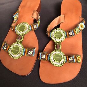 Sandals size 9. Beaded Multi Colored